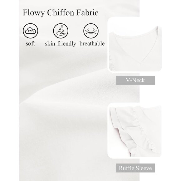 Summer Babydoll Dress Women 100% Polyester V-Neck Ruffle Cap Sleeve Mini - Picture 4 of 4